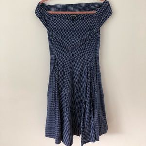 1950s-style off shoulder cocktail dress